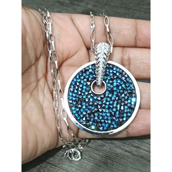 Swarovski Jewelry - Swarovski Touchstone Crystal Blue Teal Reversible Silver Tone Chain Necklace
